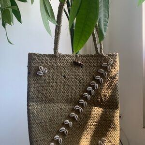 Natural Woven Tote with Shell Accents